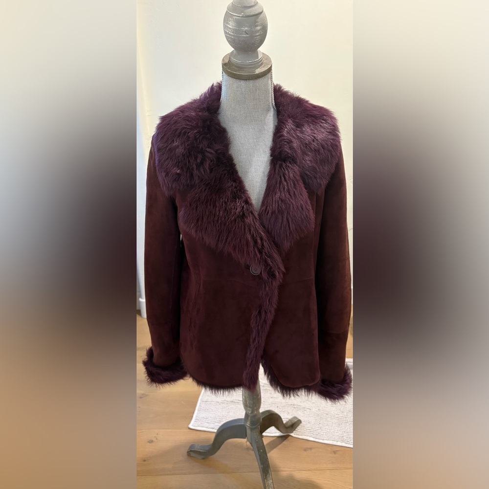 DKNY Deep Brown Teddy Jacket with Faux Fur Trim - Picture 12 of 13